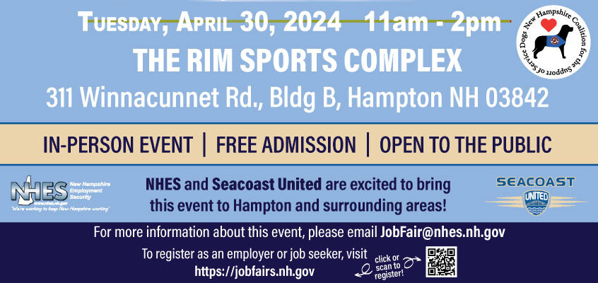 Job Fair at the Rim Sports Complex 311 Winnacanet Rd. Hampton NH, NHCSSD, NHES, and Seacoast United Logos