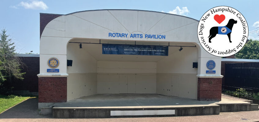 Dover NH Rotary Arts Pavilion, an empty stage on a sunny July day