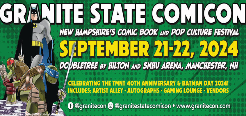 Granite State Comicon, Batman and two ninja turtles with a green back ground
